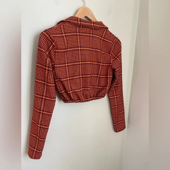 Zara Cropped Houndstooth Button-Front Top - XS - Picture 6 of 9